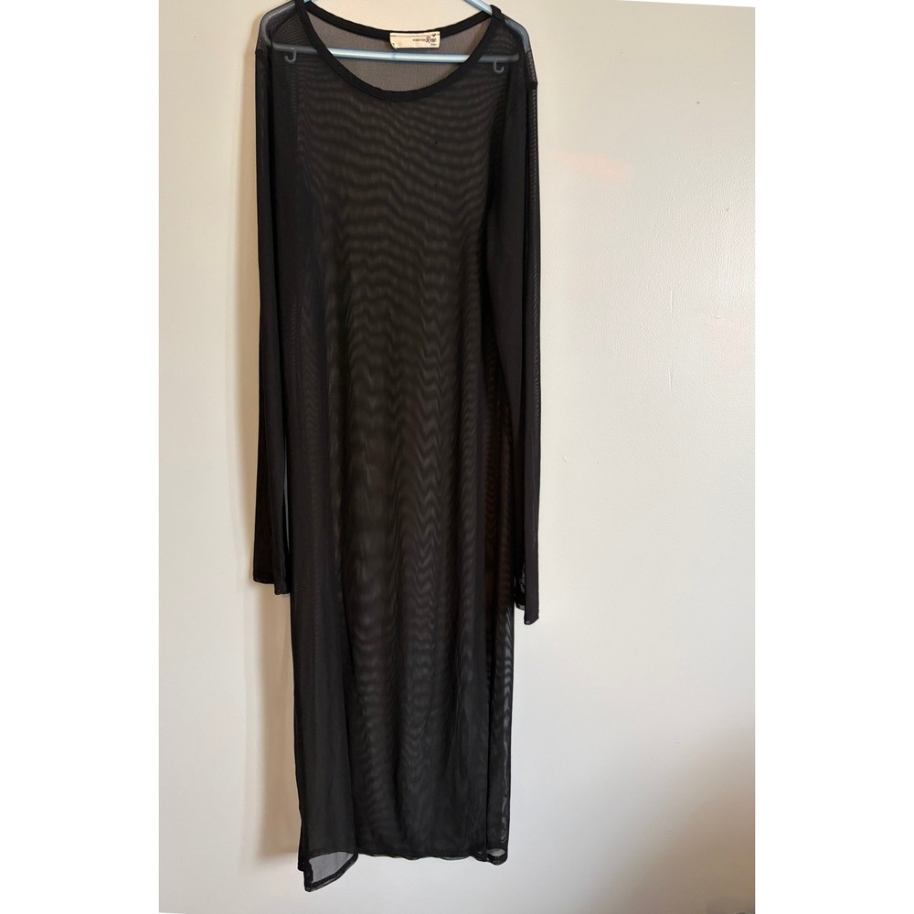 Forever Rose Couture Black Mesh Maxi Dress Long Sleeve Sheer Layering Goth M